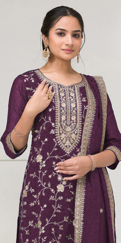 Wine Blooming Vichitra Embroidery Work Salwar Suit | Jump Suits, Tops & Bottoms, Track Suits, Salwar suit, Casual Suits, Creative suits, Designer Suits, Palazzo Suits, Party Wear Suits, Patiala Suits, Straight Suits, Trendy Wear