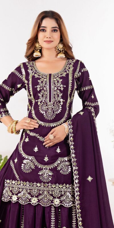 Wine Chinon Silk Embroider Lace Work Salwar Suit | Jump Suits, Salwar suit, Casual Suits, Creative suits, Designer Suits, Palazzo Suits, Party Wear Suits, Patiala Suits, Straight Suits
