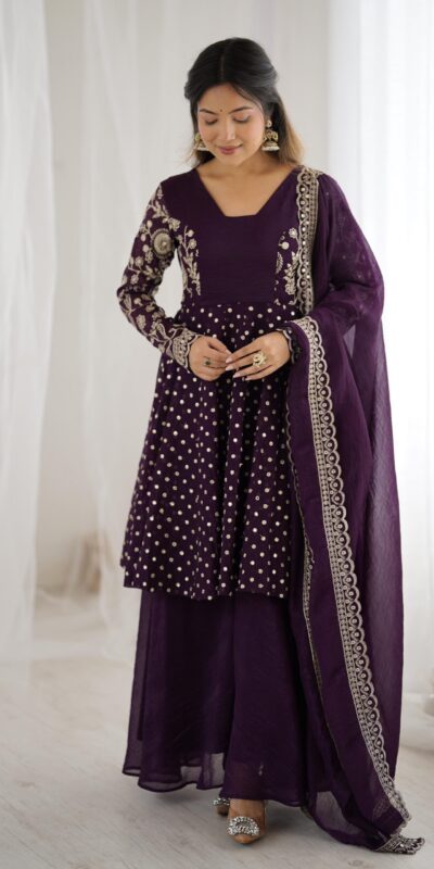 Wine Crunchy Silk Embroidery Work Salwar Suit | Jump Suits, Salwar suit, Casual Suits, Creative suits, Designer Suits, Palazzo Suits, Party Wear Suits, Patiala Suits, Straight Suits