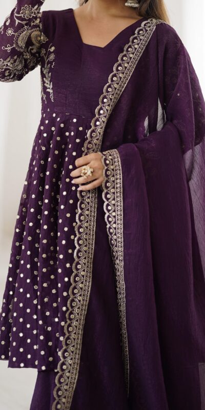Wine Crunchy Silk Embroidery Work Salwar Suit | Jump Suits, Salwar suit, Casual Suits, Creative suits, Designer Suits, Palazzo Suits, Party Wear Suits, Patiala Suits, Straight Suits