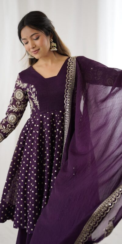 Wine Crunchy Silk Embroidery Work Salwar Suit | Jump Suits, Salwar suit, Casual Suits, Creative suits, Designer Suits, Palazzo Suits, Party Wear Suits, Patiala Suits, Straight Suits