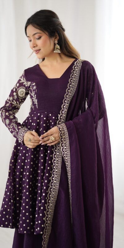 Wine Crunchy Silk Embroidery Work Salwar Suit | Jump Suits, Salwar suit, Casual Suits, Creative suits, Designer Suits, Palazzo Suits, Party Wear Suits, Patiala Suits, Straight Suits