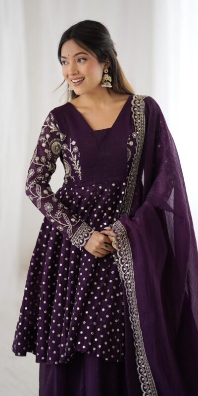 Wine Crunchy Silk Embroidery Work Salwar Suit | Jump Suits, Salwar suit, Casual Suits, Creative suits, Designer Suits, Palazzo Suits, Party Wear Suits, Patiala Suits, Straight Suits
