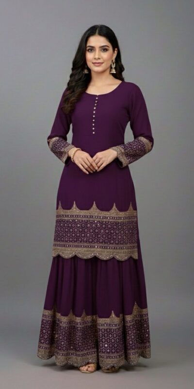 Wine Faux Georgette Embroider Salwar Suit | Jump Suits, Salwar suit, Casual Suits, Creative suits, Designer Suits, Palazzo Suits, Party Wear Suits, Patiala Suits, Straight Suits