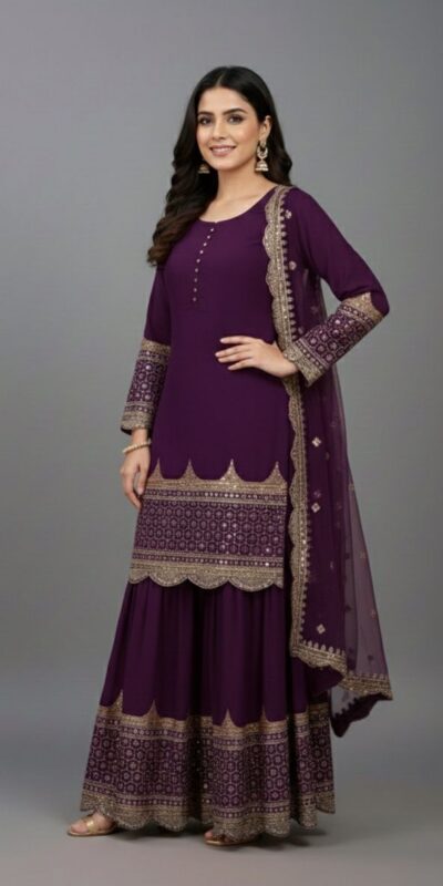 Wine Faux Georgette Embroider Salwar Suit | Jump Suits, Salwar suit, Casual Suits, Creative suits, Designer Suits, Palazzo Suits, Party Wear Suits, Patiala Suits, Straight Suits
