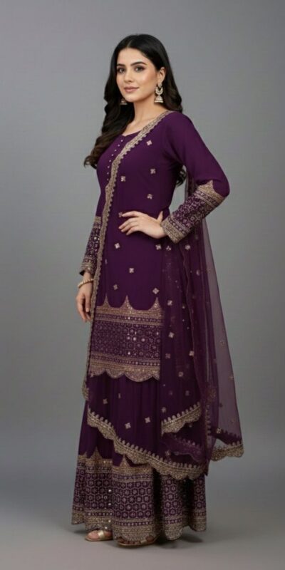 Wine Faux Georgette Embroider Salwar Suit | Jump Suits, Salwar suit, Casual Suits, Creative suits, Designer Suits, Palazzo Suits, Party Wear Suits, Patiala Suits, Straight Suits