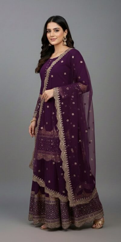Wine Faux Georgette Embroider Salwar Suit | Jump Suits, Salwar suit, Casual Suits, Creative suits, Designer Suits, Palazzo Suits, Party Wear Suits, Patiala Suits, Straight Suits