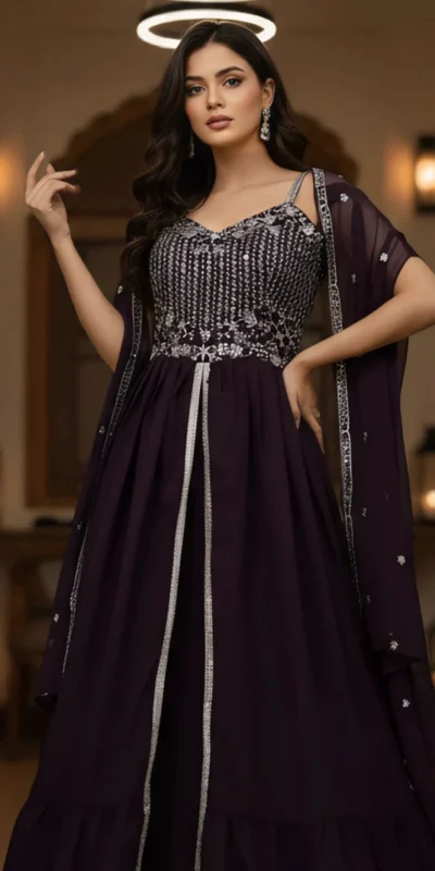 Wine Faux Georgette Embroidery Lace Work Lehenga Choli | Lehenga, Bollywood Lehenga, Creative Lehenga, Designer Lehenga, Embroidered Lehenga, Party Wear Lehenga