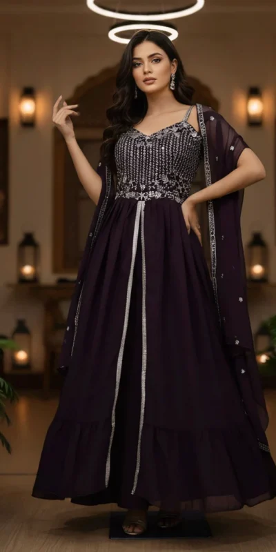Wine Faux Georgette Embroidery Lace Work Lehenga Choli | Lehenga, Bollywood Lehenga, Creative Lehenga, Designer Lehenga, Embroidered Lehenga, Party Wear Lehenga