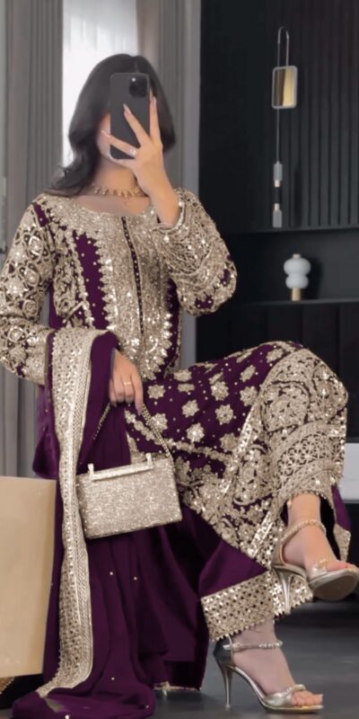 Wine Faux Georgette Embroidery Salwar Suit | Jump Suits, Salwar suit, Casual Suits, Creative suits, Designer Suits, Palazzo Suits, Party Wear Suits, Patiala Suits, Straight Suits