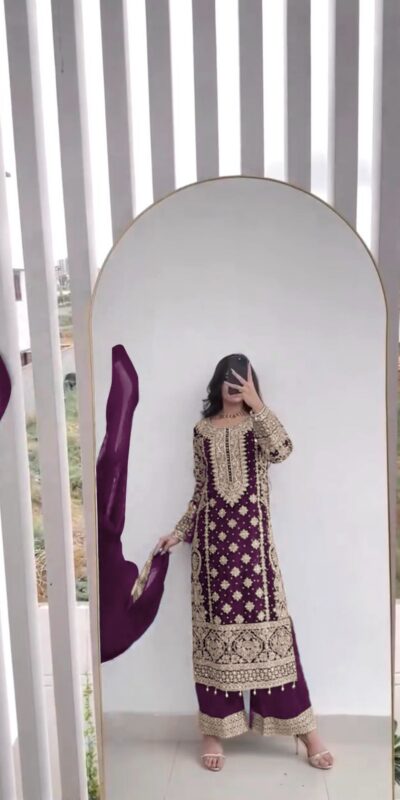Wine Faux Georgette Embroidery Salwar Suit | Jump Suits, Salwar suit, Casual Suits, Creative suits, Designer Suits, Palazzo Suits, Party Wear Suits, Patiala Suits, Straight Suits