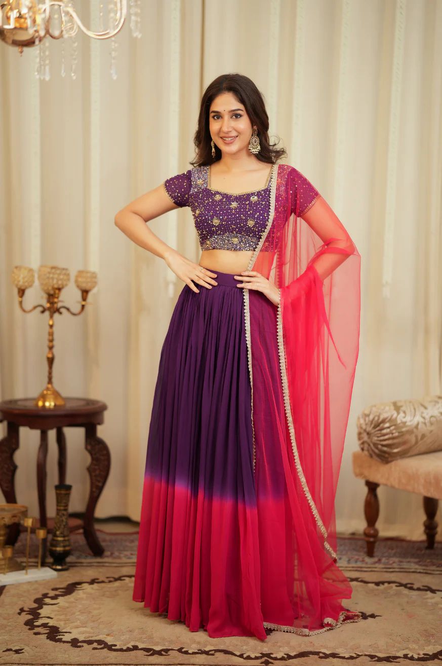 Wine Georgette With Sequence Work Lehenga Choli | Lehenga, Bollywood Lehenga, Creative Lehenga, Designer Lehenga, Embroidered Lehenga, Party Wear Lehenga