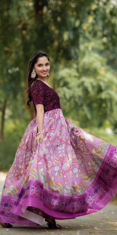 Wine Jacquard Viving Embroidery Work Gown | Lehenga, Bollywood Lehenga, Creative Lehenga, Designer Lehenga, Embroidered Lehenga, Party Wear Lehenga