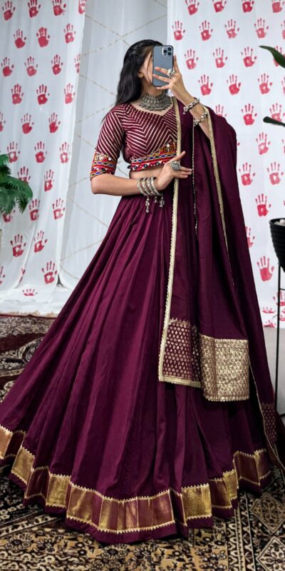 Wine Pure Chanderi With Zari Work Lehenga Choli | Lehenga, Bollywood Lehenga, Creative Lehenga, Designer Lehenga, Embroidered Lehenga, Party Wear Lehenga