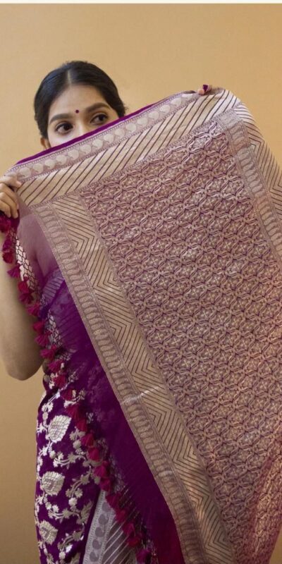 Wine Soft Lichi Silk Jacquard Zahlar Saree | Sarees, Bollywood Sarees, Creative Sarees, Designer Sarees, Embroidered Sarees, Ethnic Saree, Modern Digital sarees, Party Wear Sarees