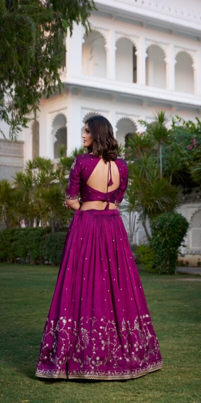 Wine Vichitra Silk Work Embroidery Lehenga Choli | Lehenga, Bollywood Lehenga, Creative Lehenga, Designer Lehenga, Embroidered Lehenga, Party Wear Lehenga