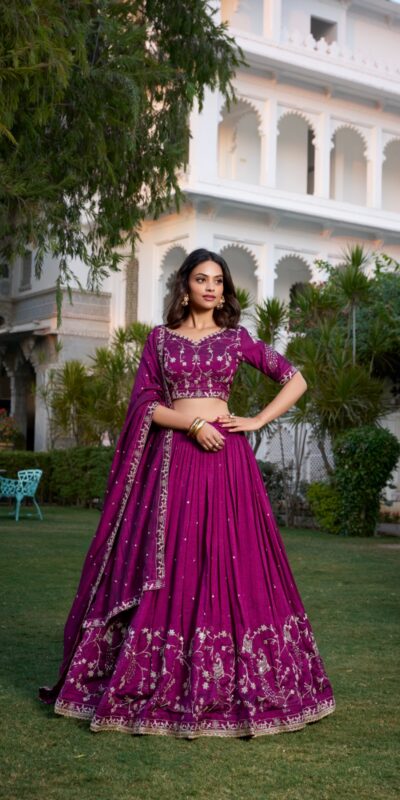 Wine Vichitra Silk Work Embroidery Lehenga Choli | Lehenga, Bollywood Lehenga, Creative Lehenga, Designer Lehenga, Embroidered Lehenga, Party Wear Lehenga