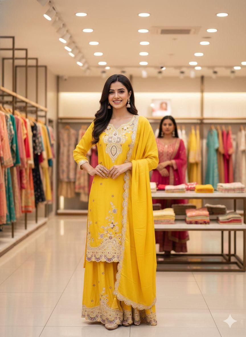 Yellow Chinon Sequence Work Salwar Suit | Jump Suits, Salwar suit, Casual Suits, Creative suits, Designer Suits, Palazzo Suits, Party Wear Suits, Patiala Suits, Straight Suits