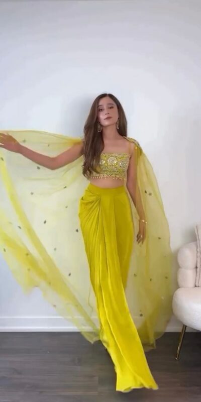 Yellow Chinon Silk Thread With 9mm Sequence Dhoti Suit | Jump Suits, Tops & Bottoms, Track Suits, Salwar suit, Casual Suits, Creative suits, Designer Suits, Palazzo Suits, Party Wear Suits, Patiala Suits, Straight Suits, Trendy Wear