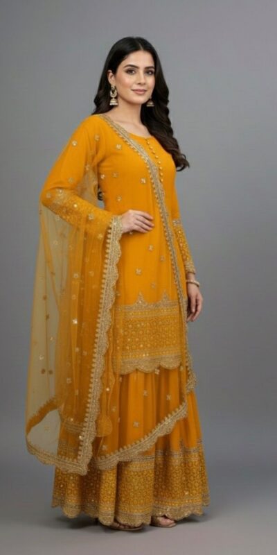 Yellow Faux Georgette Embroider Salwar Suit | Jump Suits, Salwar suit, Casual Suits, Creative suits, Designer Suits, Palazzo Suits, Party Wear Suits, Patiala Suits, Straight Suits