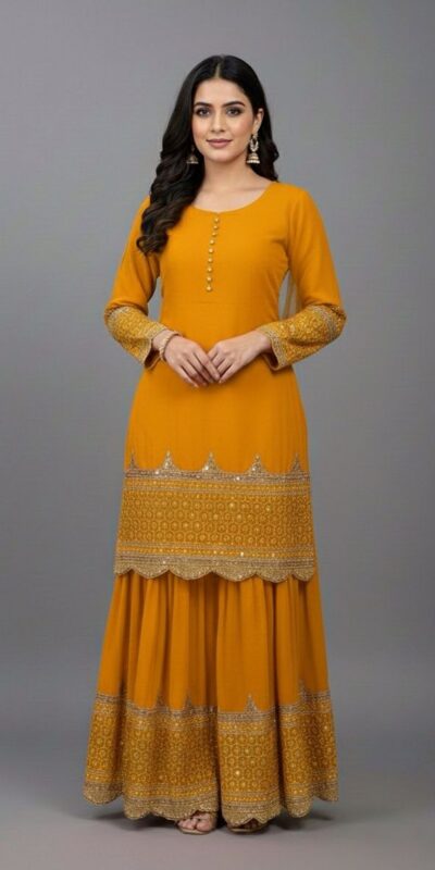 Yellow Faux Georgette Embroider Salwar Suit | Jump Suits, Salwar suit, Casual Suits, Creative suits, Designer Suits, Palazzo Suits, Party Wear Suits, Patiala Suits, Straight Suits