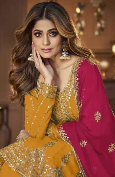 Yellow Faux Georgette Embroidery Work Salwar Suit | Jump Suits, Tops & Bottoms, Track Suits, Salwar suit, Casual Suits, Creative suits, Designer Suits, Palazzo Suits, Party Wear Suits, Patiala Suits, Straight Suits, Trendy Wear