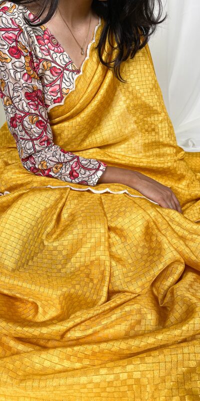 Yellow Gadwall Chex Arce Work Saree | Sarees, Bollywood Sarees, Creative Sarees, Designer Sarees, Embroidered Sarees, Ethnic Saree, Modern Digital sarees, Party Wear Sarees