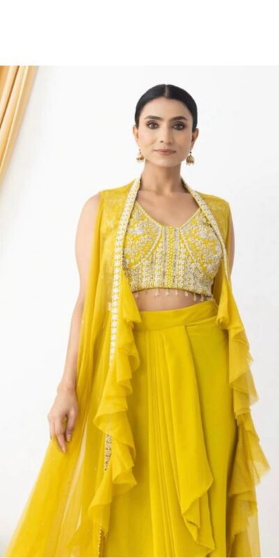 Yellow Georgette Beads Sequence Work Lace Dhoti Suit | Jump Suits, Salwar suit, Casual Suits, Creative suits, Designer Suits, Palazzo Suits, Party Wear Suits, Patiala Suits, Straight Suits
