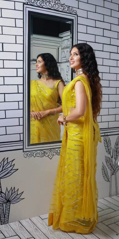 Yellow Georgette Embroidery Sequence Tassels Saree | Sarees, Bollywood Sarees, Creative Sarees, Designer Sarees, Embroidered Sarees, Ethnic Saree, Modern Digital sarees, Party Wear Sarees