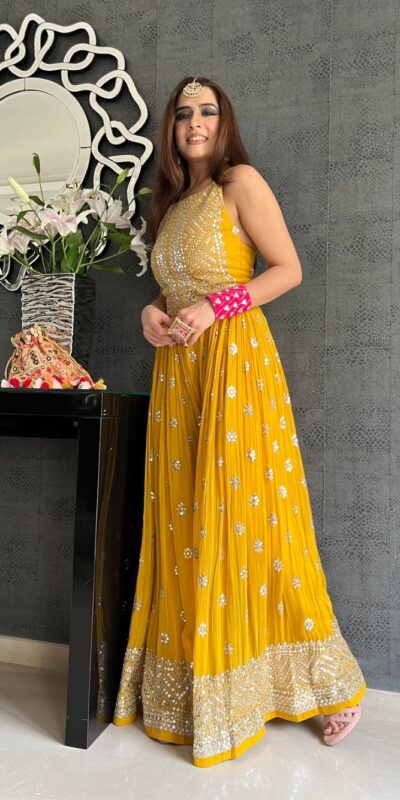 Yellow Jumpsuit with Sequin Work | Jump Suits, Salwar suit, Casual Suits, Creative suits, Designer Suits, Palazzo Suits, Party Wear Suits, Straight Suits