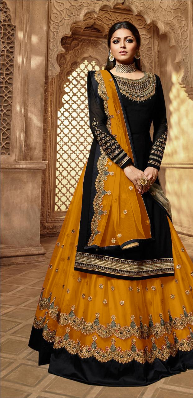 Yellow Satin Georgette Stone Work Salwar Suit | Jump Suits, Salwar suit, Casual Suits, Creative suits, Designer Suits, Palazzo Suits, Party Wear Suits, Patiala Suits, Straight Suits
