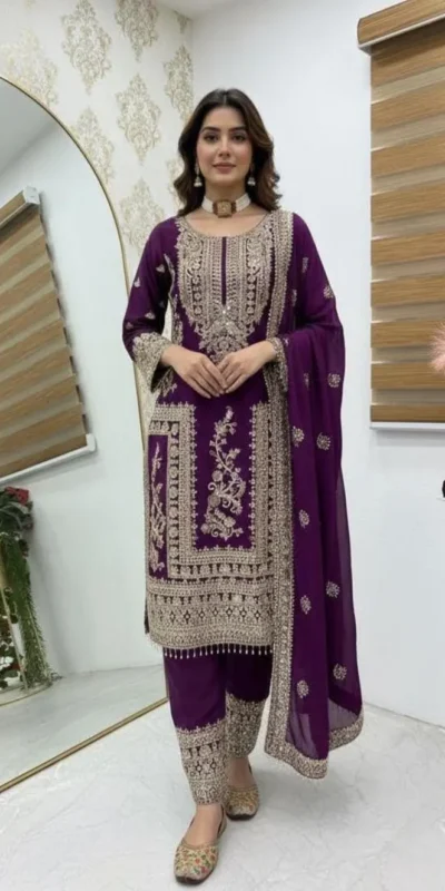 ZD 10020 Wine Chinon Silk Salwar Suit Perfect for Wedding, Party, Ganesh Chaturthi, Baby Shower, Makar Sankranti – . Affordable Price ₹1999. | Jump Suits, Salwar suit, Casual Suits, Creative suits, Designer Suits, Palazzo Suits, Party Wear Suits, Patiala Suits, Straight Suits