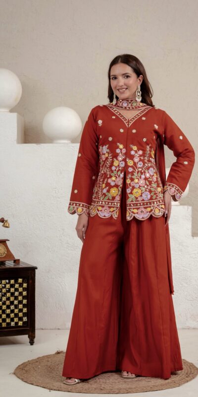NF 1291 Rust Roman Silk Salwar Suit Perfect for Wedding, Party, Lohri, Onam, Reception – . Grab it for ₹2049. Delivery 4-6 Working Days. Shop now. | Jump Suits, Salwar suit, Casual Suits, Creative suits, Designer Suits, Palazzo Suits, Party Wear Suits, Patiala Suits, Straight Suits