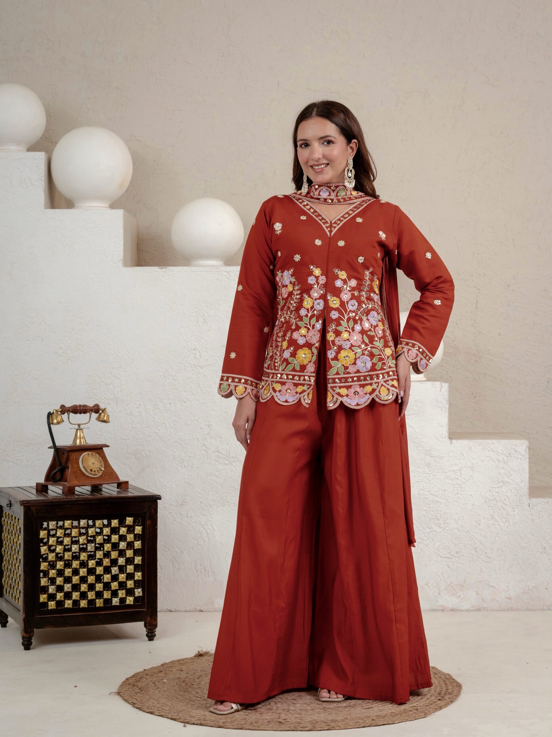 NF 1291 Rust Roman Silk Salwar Suit Perfect for Wedding, Party, Lohri, Onam, Reception – . Grab it for ₹2049. Delivery 4-6 Working Days. Shop now. | Jump Suits, Salwar suit, Casual Suits, Creative suits, Designer Suits, Palazzo Suits, Party Wear Suits, Patiala Suits, Straight Suits