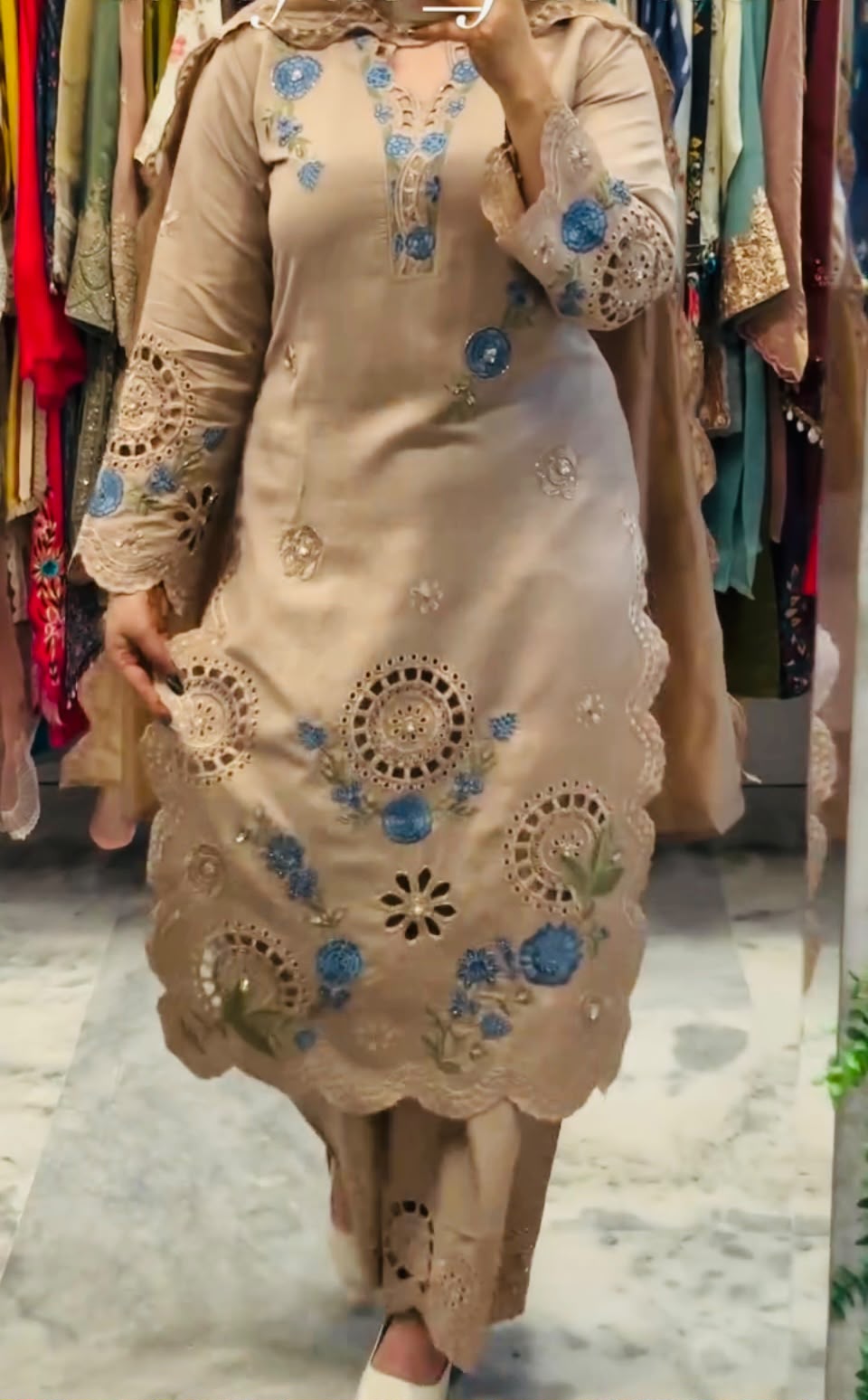VLM 343 Chiku Roman Salwar Suit with Cut Work & Embroidery Work. Exclusive Offer ₹2449. Delivery 4-6 Working Days. Shop now. | Jump Suits, Salwar suit, Casual Suits, Creative suits, Designer Suits, Palazzo Suits, Party Wear Suits, Patiala Suits, Straight Suits
