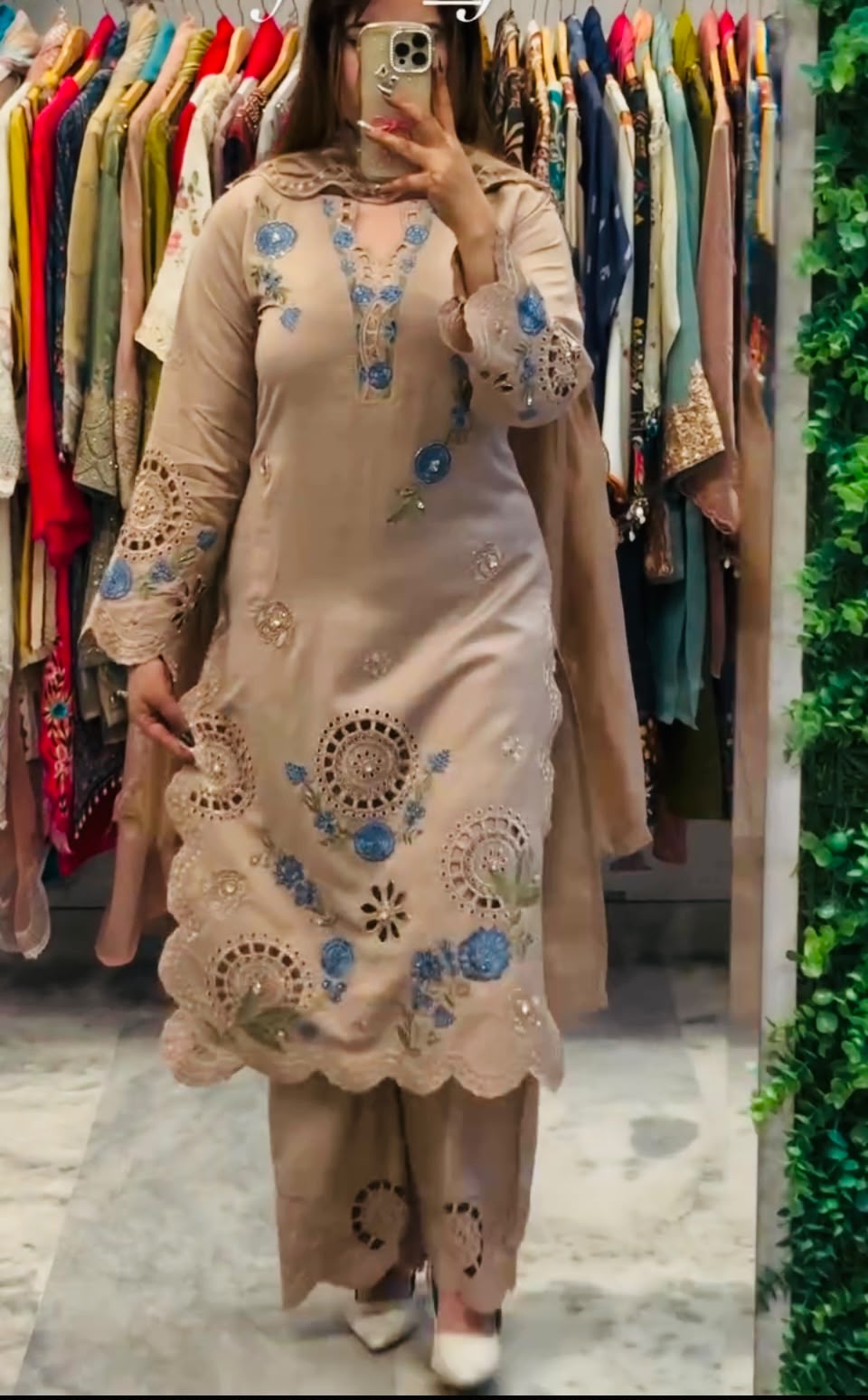 VLM 343 Chiku Roman Salwar Suit with Cut Work & Embroidery Work. Exclusive Offer ₹2449. Delivery 4-6 Working Days. Shop now. | Jump Suits, Salwar suit, Casual Suits, Creative suits, Designer Suits, Palazzo Suits, Party Wear Suits, Patiala Suits, Straight Suits