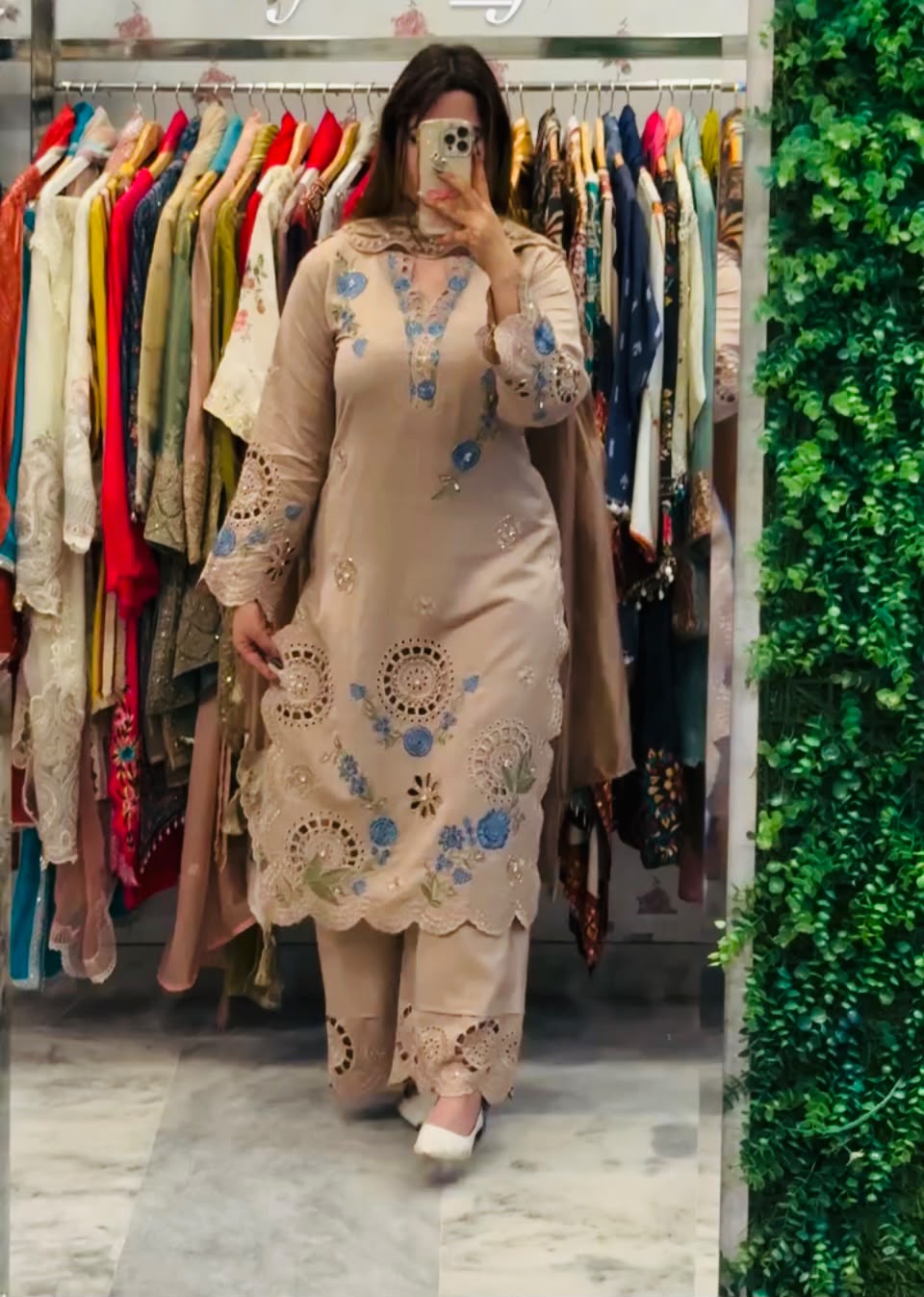 VLM 343 Chiku Roman Salwar Suit with Cut Work & Embroidery Work. Exclusive Offer ₹2449. Delivery 4-6 Working Days. Shop now. | Jump Suits, Salwar suit, Casual Suits, Creative suits, Designer Suits, Palazzo Suits, Party Wear Suits, Patiala Suits, Straight Suits