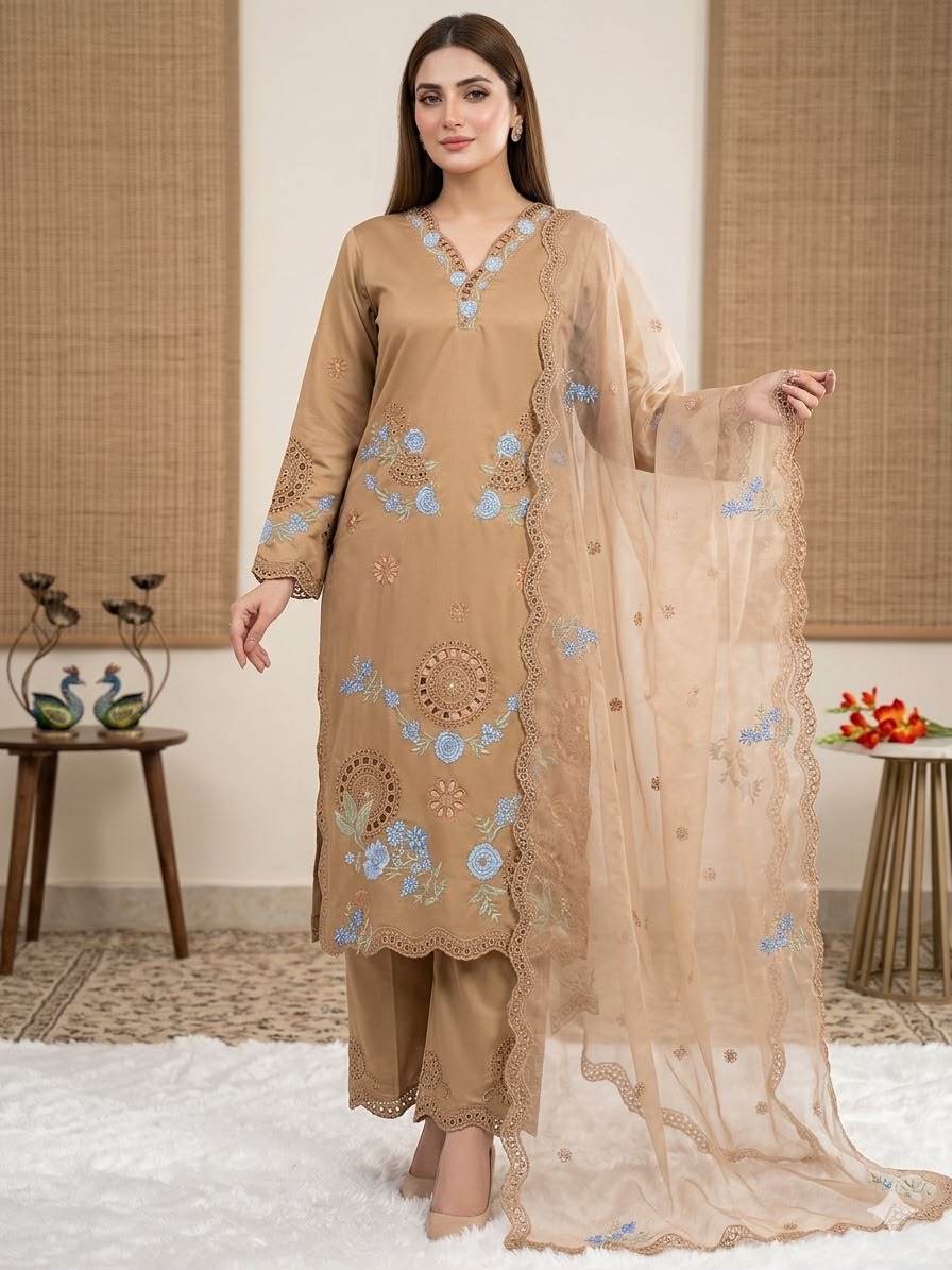 VLM 343 Chiku Roman Salwar Suit with Cut Work & Embroidery Work. Exclusive Offer ₹2449. Delivery 4-6 Working Days. Shop now. | Jump Suits, Salwar suit, Casual Suits, Creative suits, Designer Suits, Palazzo Suits, Party Wear Suits, Patiala Suits, Straight Suits