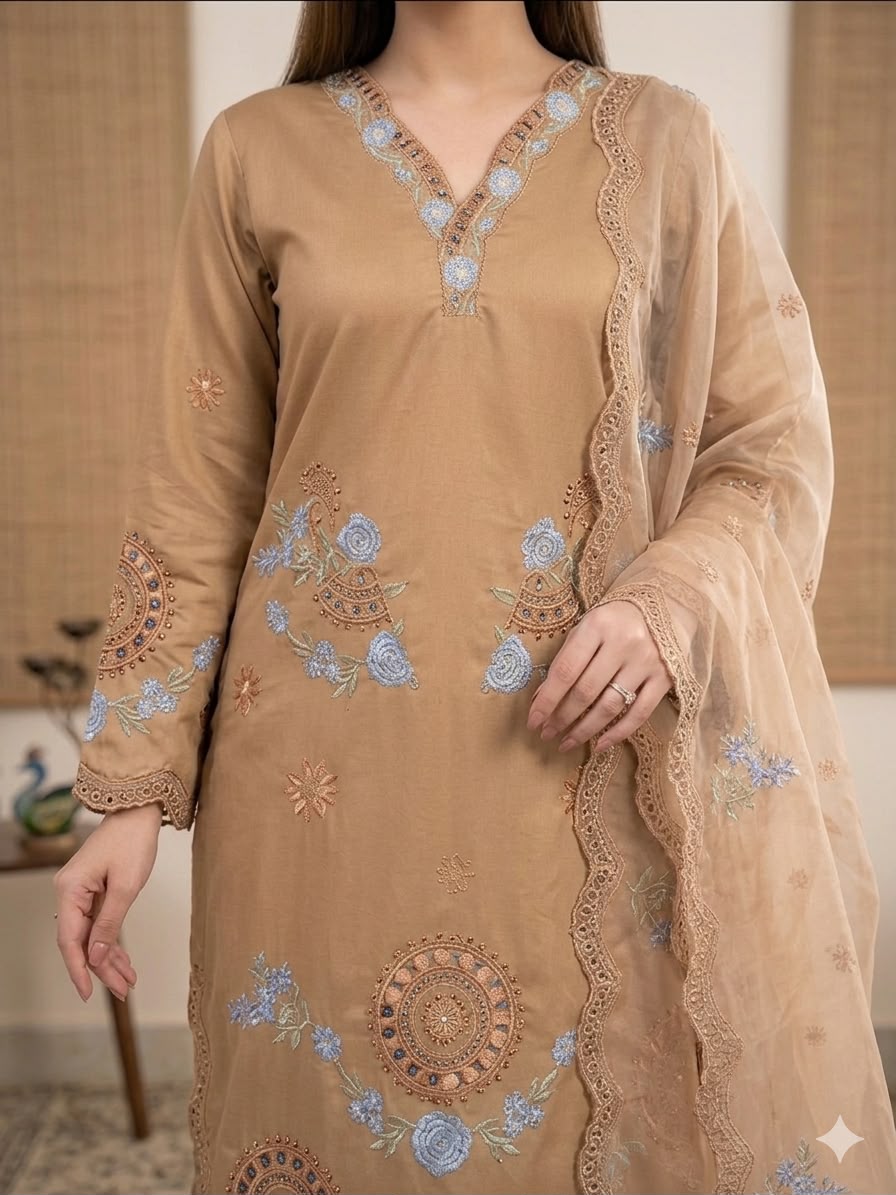 VLM 343 Chiku Roman Salwar Suit with Cut Work & Embroidery Work. Exclusive Offer ₹2449. Delivery 4-6 Working Days. Shop now. | Jump Suits, Salwar suit, Casual Suits, Creative suits, Designer Suits, Palazzo Suits, Party Wear Suits, Patiala Suits, Straight Suits
