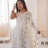 JF 038 White Roman Silk Gown with Embroidery Work. Wedding, Party, Festive, Events, Navratri, Exclusive Offer ₹2149. Delivery 4-6 Working Days. Shop now. | Gowns, Bollywood Gowns, Creative Gowns, Designer Gowns, Embroidered Gowns, Party Wear Gowns