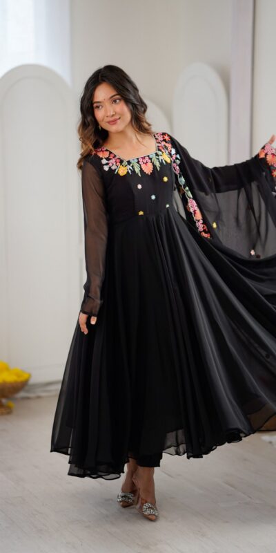 NSR 901 Black Faux Georgette Salwar Suit with Lace Work & Embroidery Work. Introductory Price ₹2099. Delivery 4-6 Working Days. Shop now. | Jump Suits, Salwar suit, Casual Suits, Creative suits, Designer Suits, Palazzo Suits, Party Wear Suits, Patiala Suits, Straight Suits