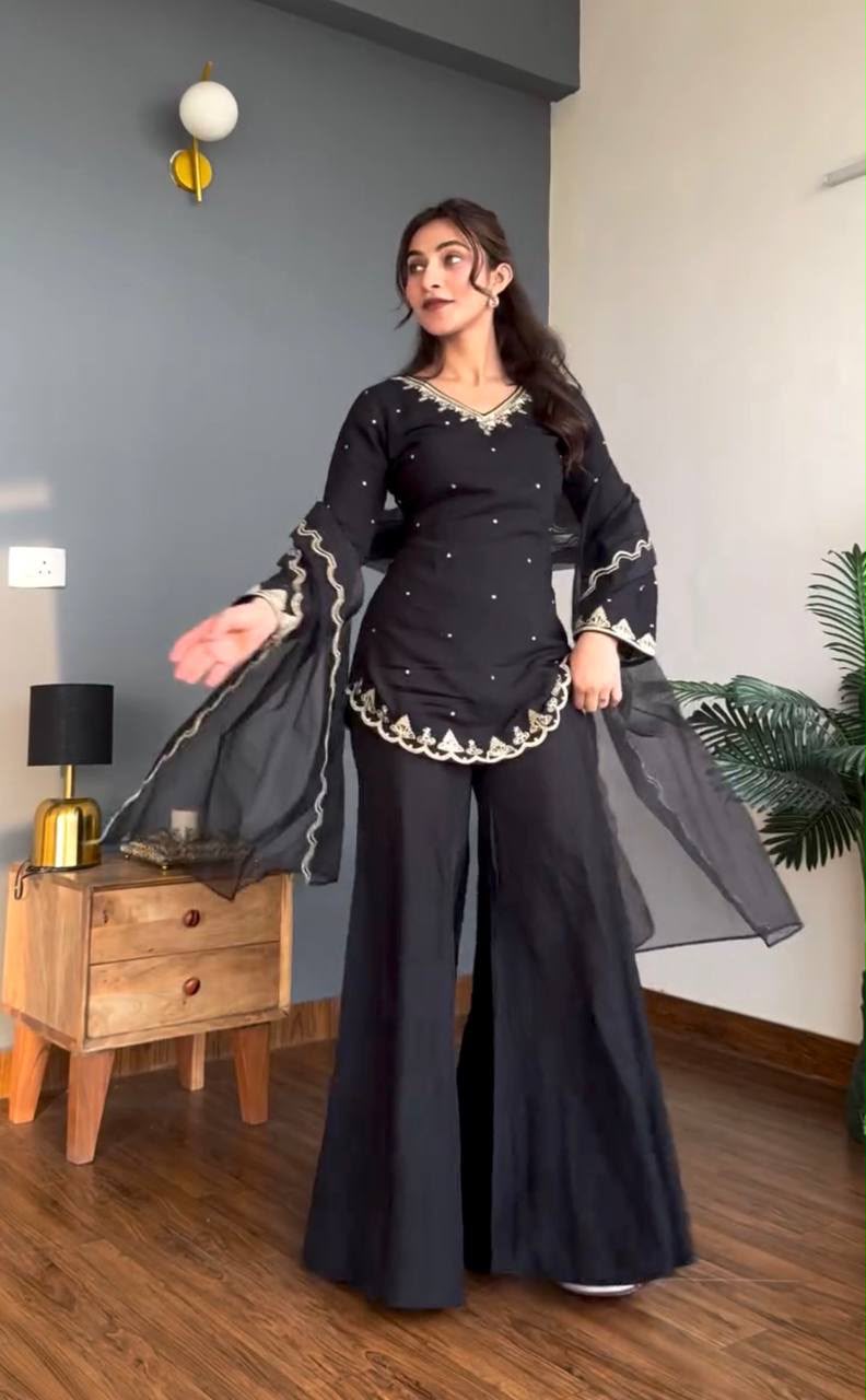 WW 1247 Black Roman Silk Salwar Suit with Embroidery Work & Sequins Work. Now at just ₹1899. Delivery 4-6 Working Days. Shop now. | Jump Suits, Salwar suit, Casual Suits, Creative suits, Designer Suits, Palazzo Suits, Party Wear Suits, Patiala Suits, Straight Suits