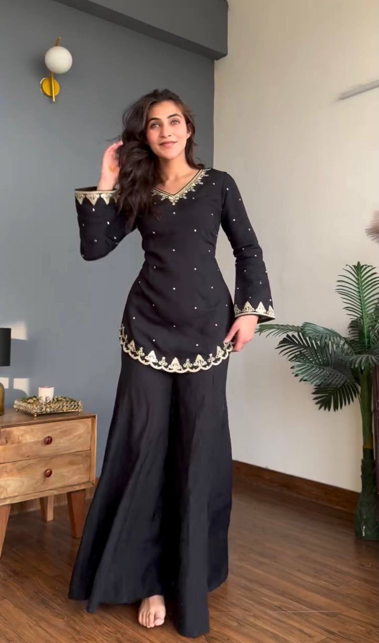 WW 1247 Black Roman Silk Salwar Suit with Embroidery Work & Sequins Work. Now at just ₹1899. Delivery 4-6 Working Days. Shop now. | Jump Suits, Salwar suit, Casual Suits, Creative suits, Designer Suits, Palazzo Suits, Party Wear Suits, Patiala Suits, Straight Suits