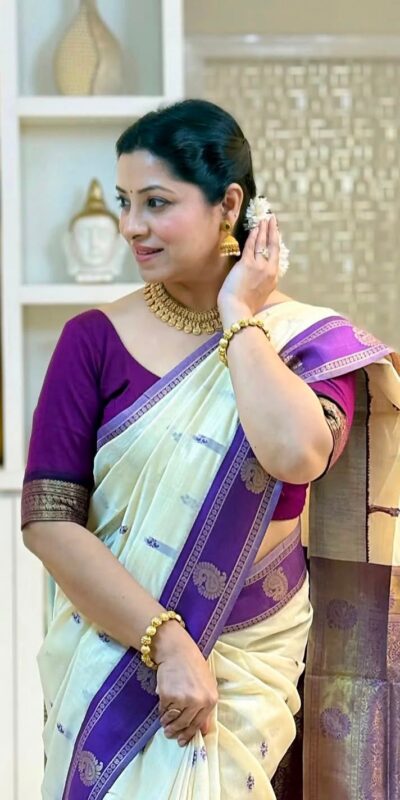 KPR 308 Cream in Soft Lichi Silk Jacquard Work Designer Work Saree . Exclusive Offer ₹1449. Delivery 4-6 Working Days. Shop now. | Sarees, Bollywood Sarees, Creative Sarees, Designer Sarees, Embroidered Sarees, Ethnic Saree, Modern Digital sarees, Party Wear Sarees