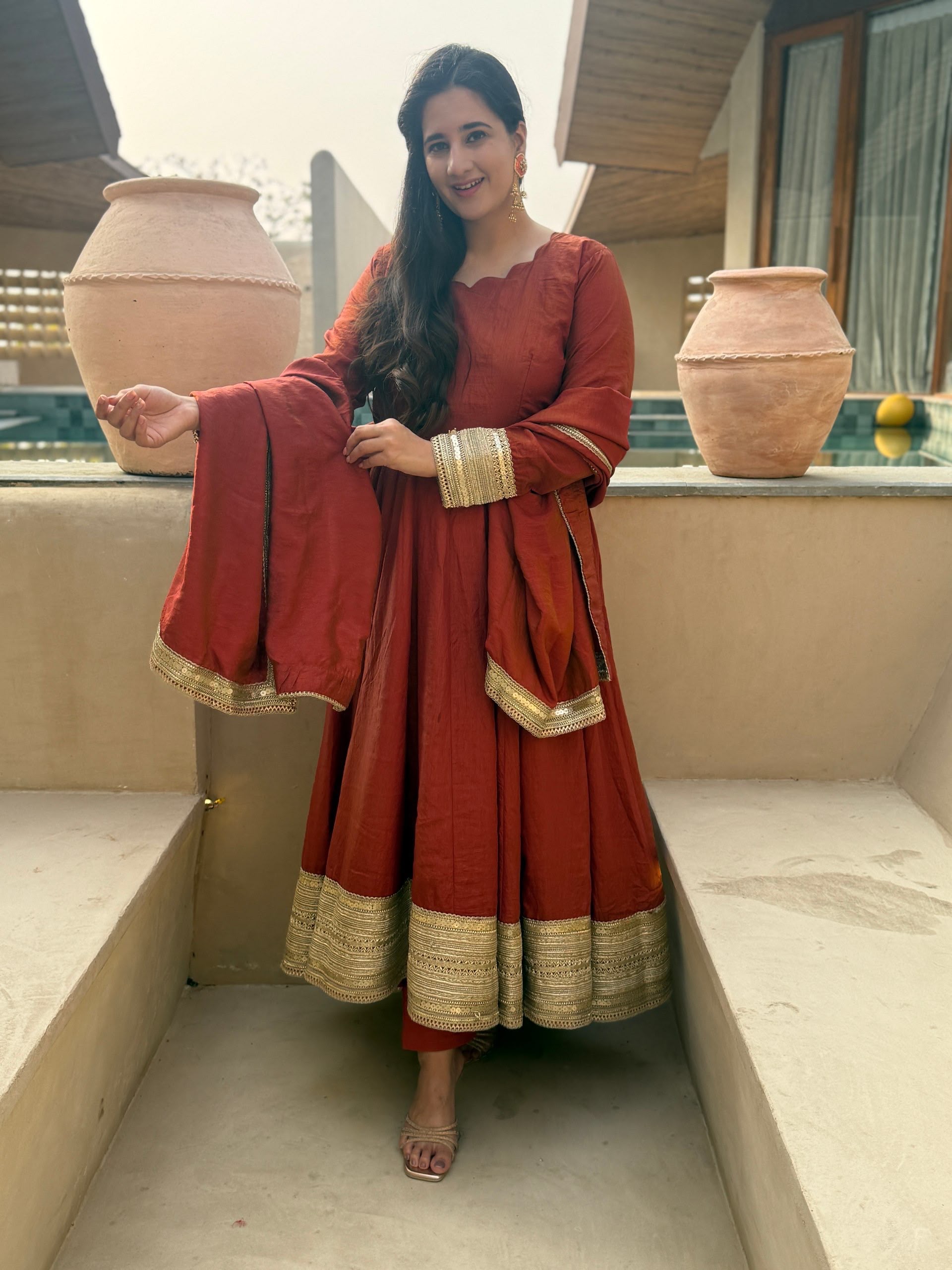 NF 1293 Rust NC Vichitra Salwar Suit with Sequins Work & Embroidery Work. Available at ₹2499 only. Delivery 4-6 Working Days. Shop now. | Anarkali Suits, Bollywood Anarkali, Creative-Anarkali, Designer Anarkali, Embroidered Anarkali, Party Wear Anarkali, Salwar suit