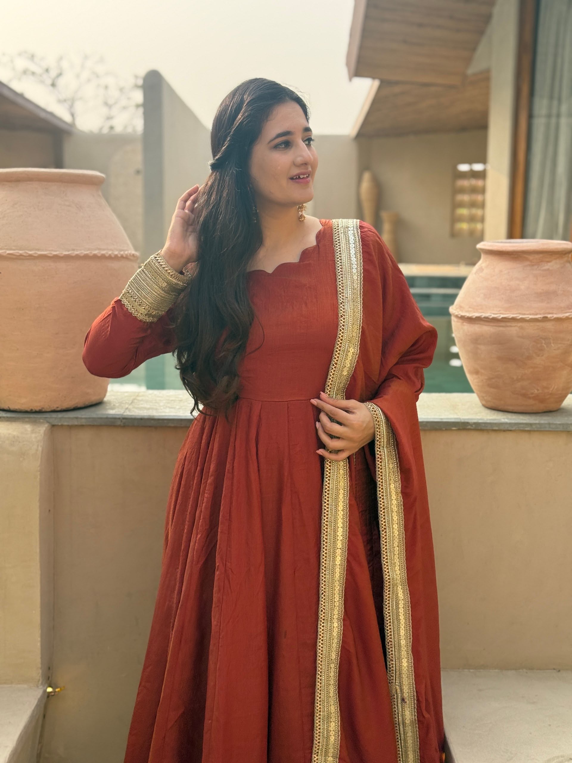 NF 1293 Rust NC Vichitra Salwar Suit with Sequins Work & Embroidery Work. Available at ₹2499 only. Delivery 4-6 Working Days. Shop now. | Anarkali Suits, Bollywood Anarkali, Creative-Anarkali, Designer Anarkali, Embroidered Anarkali, Party Wear Anarkali, Salwar suit