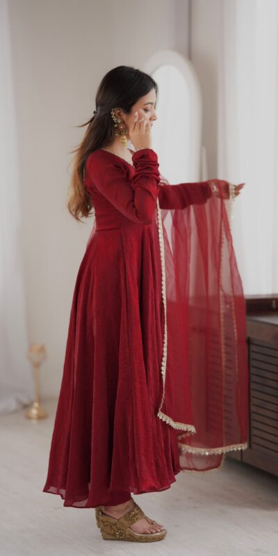 SRK 5355 Maroon Doremon Crush Gown with Lace Work & Mirror Work. Exclusive Offer ₹2099. Delivery 4-6 Working Days. Shop now. | Gowns, Bollywood Gowns, Creative Gowns, Designer Gowns, Embroidered Gowns, Party Wear Gowns