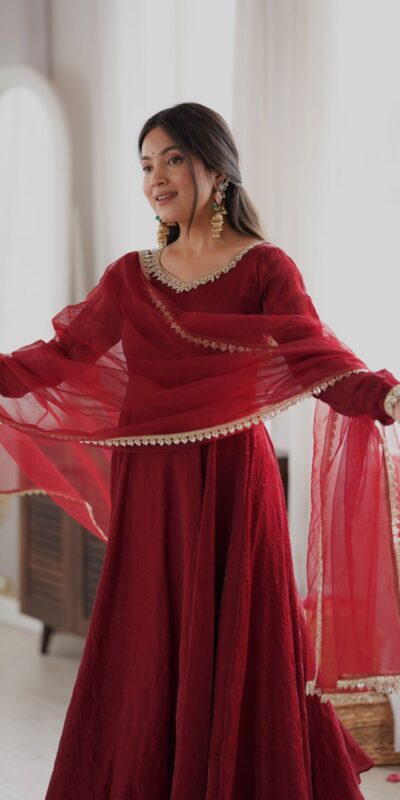 SRK 5355 Maroon Doremon Crush Gown with Lace Work & Mirror Work. Exclusive Offer ₹2099. Delivery 4-6 Working Days. Shop now. | Gowns, Bollywood Gowns, Creative Gowns, Designer Gowns, Embroidered Gowns, Party Wear Gowns
