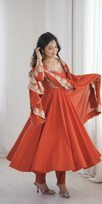 ZF 5026 Orange Colour Roman Silk Salwar Suit with Embroidery Work. Best Price ₹2399. Delivery 4-6 Working Days. Shop now. | Anarkali Suits, Bollywood Anarkali, Creative-Anarkali, Designer Anarkali, Embroidered Anarkali, Party Wear Anarkali