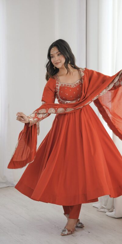 ZF 5026 Orange Colour Roman Silk Salwar Suit with Embroidery Work. Best Price ₹2399. Delivery 4-6 Working Days. Shop now. | Anarkali Suits, Bollywood Anarkali, Creative-Anarkali, Designer Anarkali, Embroidered Anarkali, Party Wear Anarkali
